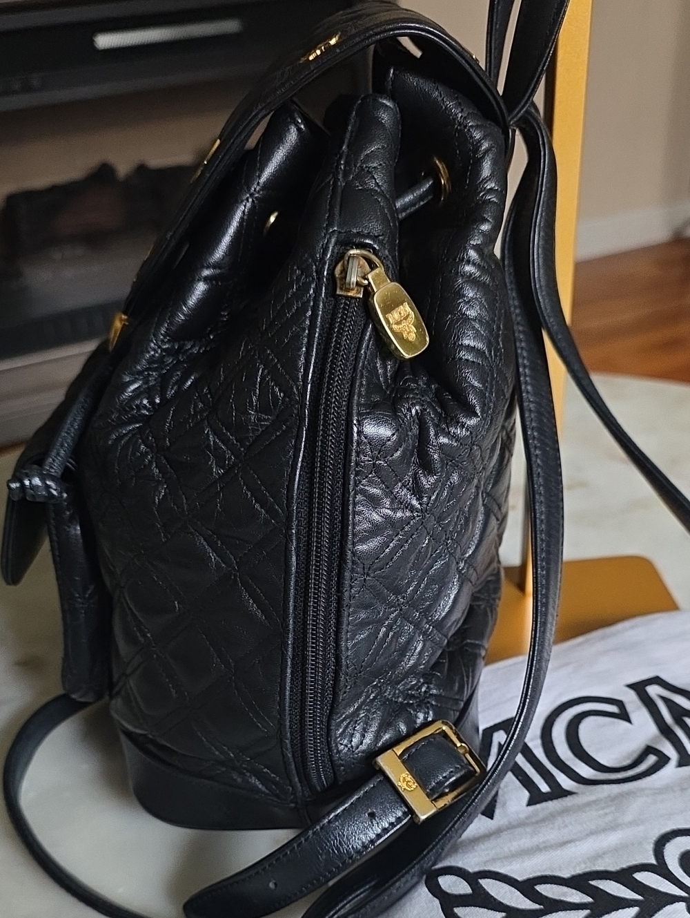 MCM Quilted Leather Black Backpack with Gold Hardware & Dustbag - Picture 14 of 16